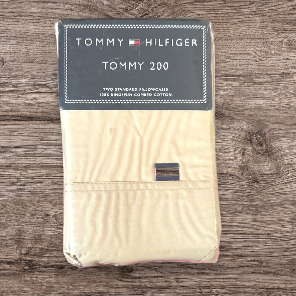 NEW Vintage TOMMY HILFIGER Khaki Tan Set of 2 Standard Sheet Pillowcases NIP NWT